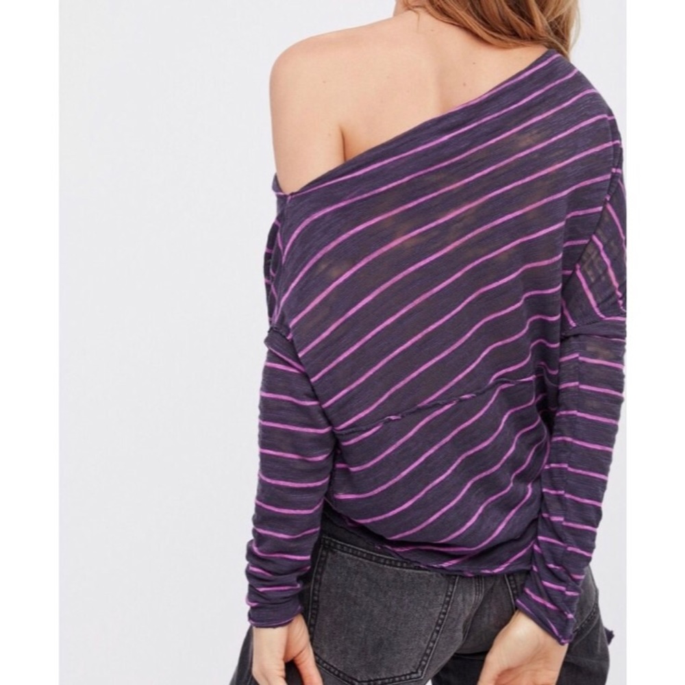 NWOT Free People WTF Distressed Striped Tee Top